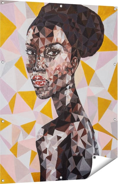 Gards Tuinposter Afrikaanse Vrouw in Driehoekjes - Abstract - 90x120 cm - Tuindoek - Tuindecoratie - Wanddecoratie buiten - Tuinschilderij