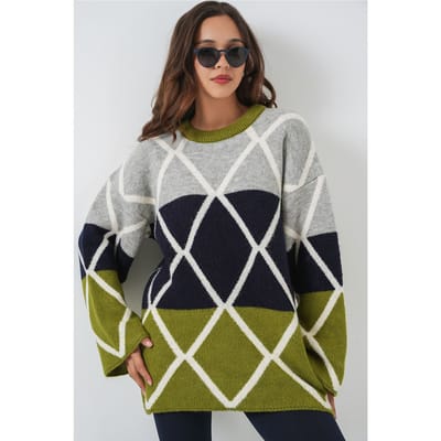 Oversized Geribbelde Trui met Ronde Hals