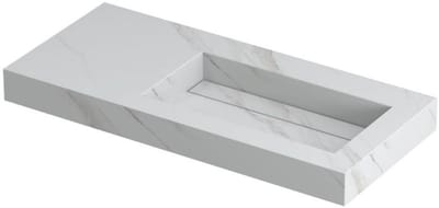 INK Pitch Wastafel Keramische Slab Rechts met Drain en Front en Side Skirts Zonder Kraangat - 1000x450x90 mm - Calacatta Mat
