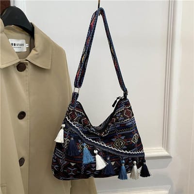 Lente en Zomer Nieuwe Stijl Etnisch Retro Grote Capaciteit Dames Schoudertas Chinese Stijl Kwastje Casual Crossbody Dames Tas gray