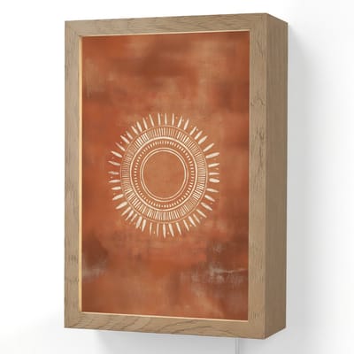 Wandlamp 20x30 cm - Oplaadbaar - Abstract - Lijnen - Zonnestralen - Roodbruin - Wandlampen binnen woonkamer - Slaapkamer lamp met kabel - Decoratieve nachtlamp - Vloerlamp snoer