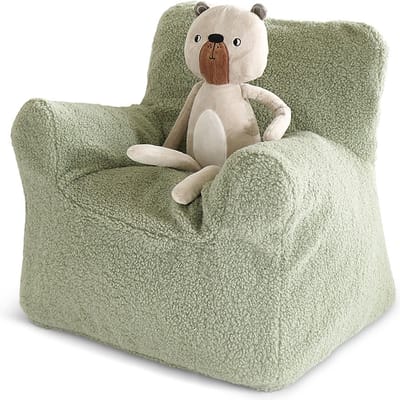 Petite Amélie Peuterstoel Zachte Groen - Teddy Zitzak Kind XL - Met Wasbare Hoes - Kinderzetel (1-8 jaar) - Zachte Kindersofa met Visco vulling