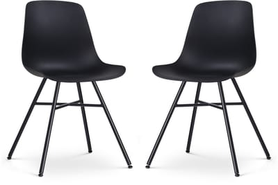 Nolon Noa-Pip Eetkamerstoelen Set van 2 Zwart - Kunststof Zitting - Zwart Metalen Onderstel - Modern - Industrieel