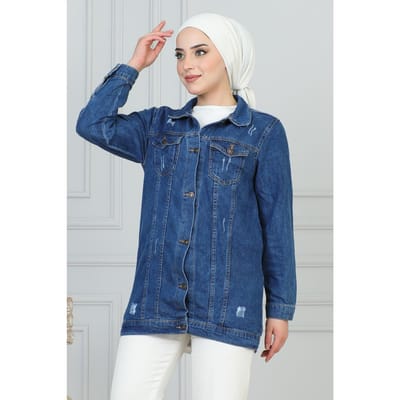 Laser Detailed Denim Jasje Blauw