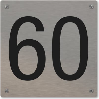 Huisnummerbord - huisnummer 60 - voordeur - 12 x 12 cm - rvs look - schroeven - naambordje nummerbord