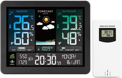 Digitaal Weerstation - Draadloos Weerstation - Binnen En Buiten - Kleurendisplay Luchtdruk - Temperatuur Vochtigheid