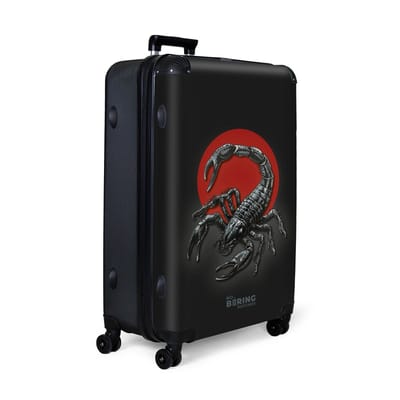 NoBoringSuitcases.com® - Koffer groot - Reiskoffer lichtgewicht - Zwart met rode cirkel en schorpioen - Rolkoffer met 4 wielen - Grote trolley XL - 98 liter bagage
