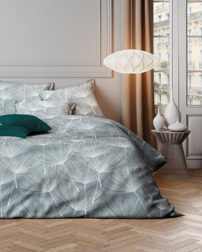 Mistral Home - DEKBEDOVERTREK - katoensatijn - 200 x 200 cm + 2x 65 x 65 cm - tweepersoons - botanisch - grijs