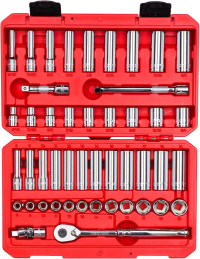 SnelShoppen - 46-delige 3/8 inch ratel en 6-punts socket set met diverse maten (5/16-3/4 inch, 8-19 mm) voor klussen, garage en onderhoud