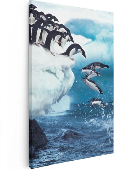 Artaza Canvas Schilderij Vogels - 20x30 cm - Klein - Muurdecoratie Pinguïns - Wanddecoratie Winter - Kamer Accessoires Dieren