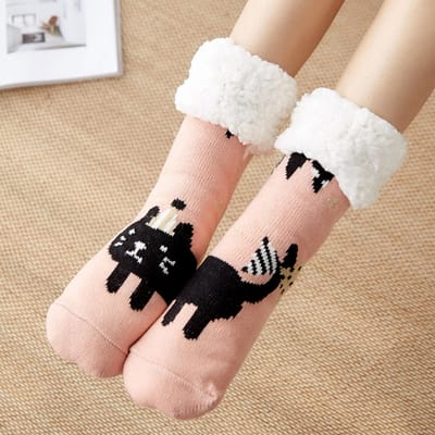 Dames Kerstpantoffelsokken Warm Fleece gevoerd Gebreid Antislip Huissokken Winter Thermosokken TYPE E white