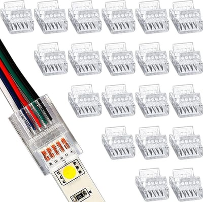 LED Connector Set - 5-pins Verbinding - Stripverlichting Installeren - Soldeerloos Ontwerp - 20 Stuks 12mm - Transparant