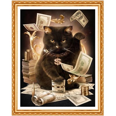 Diamantborduurwerk Kat met Geld Patroon DIY 5D Diamantschilderij Handwerk Kruissteek Volledige Boor 20X30CM black