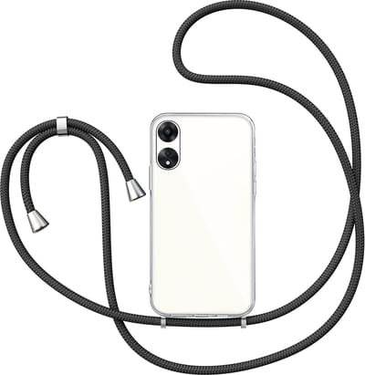 Hoesje met Koord geschikt voor Oppo A58 5G / A78 - Back Cover Siliconen Case Transparant Hoes Zwart