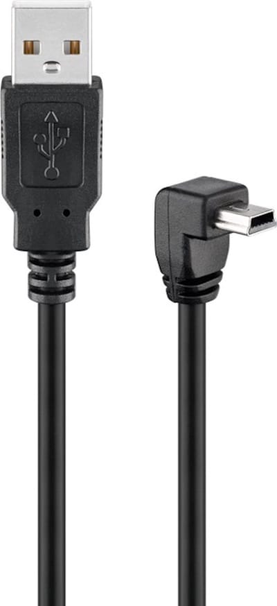 Powteq - 1.8 meter premium USB A naar mini USB kabel (haaks) - USB 2.0 - USB mini haaks