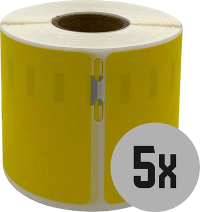 DULA Dymo kompatible Etiketten, S0722430 99014, 101 mm x 54 mm, Gelb, Permanent, 5 Rollen, 220 Etiketten pro Rolle