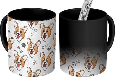 Magische Mok - Foto op Warmte Mokken - Koffiemok - Patronen - Hond - Corgi - Jongens - Meisjes - Kinderen - Kids - Magic Mok - Beker - 350 ML - Theemok