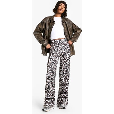 boohoo Dames Hoge leopardprint instapbroek met wijde pijpen | Luipaardprint | Maat: 34