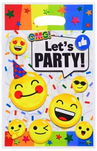 10x Plastic Uitdeelzakjes - Traktatie Zakjes Voor Uitdeelcadeautjes - Uitdeelzakjes Kinderfeestje - Uitdeeltasjes - Verjaardag - Feestje - 10 Stuks - 16.5x25cm - Let's Party! Emoji