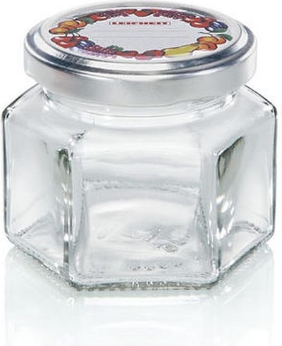 Leifheit jampot - zeshoekig - 106 ml - glas - zilveren deksel