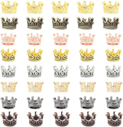 40 stuks kroonbedels accessoires – vintage metalen mini kroontjes voor DIY sieraden, sleutelhangers en decoratie – gouden afwerking in 8 kleuren