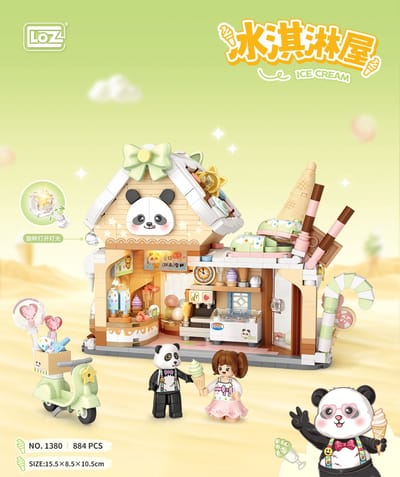 LOZ - Panda World - Ice cream House | Mini Block Building Set | Build and Create No. 1380