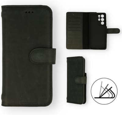 Casemania Echt Leren Hoesje Geschikt voor Samsung Galaxy S21 Ultra - Zwart - Leer Wallet Hoes - Portemonnee Book Cover met Pasjeshouder