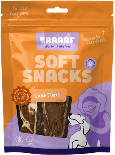 Braaaf Hondensnack Filet Lam Steak - Vis - 10 x 85 gr - Voordeelverpakking