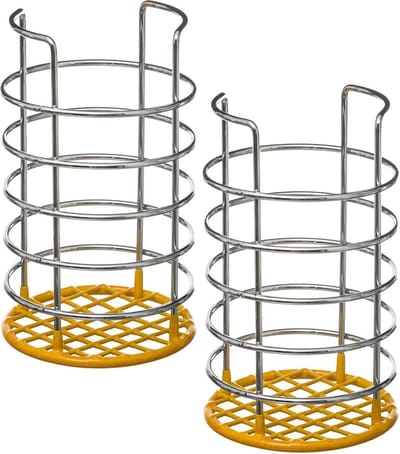 Set van 2x stuks ronde keukengerei houder zilver/geel 19,5 cm van RVS - Keukengereihouder - Pollepelhouder - Spatelhouder