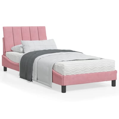 vidaXL - Bed - met - matras - "Hanko" - fluweel - roze - 90x190 - cm