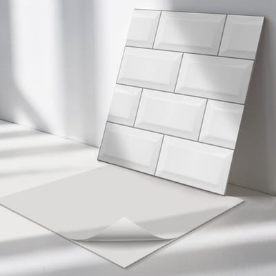 Wallfluent Vinyl Tegels - Bakstenen Lay-Out tegels Zelfklevende PVC Tegels - 30 cm x 30 cm - Wit Vinyl Tegels - 9 stuks - Vierkant PVC Tegels - Texturen Plaktegels - Vinyl Vloer Tegels - Plaktegels Keuken en Badkamer