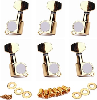 6-delige Gitaar Stemknoppen Set (3L + 3R) Stemgereedschap voor Elektrische, Folk en Akoestische Gitaren - Goudkleurig, Perfect voor LP en SG Stijl