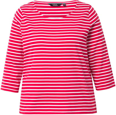 Ulla Popken - Dames - Gestreept shirt klassiek ronde hals 3/4-mouwen - Lychee - Maat 46+