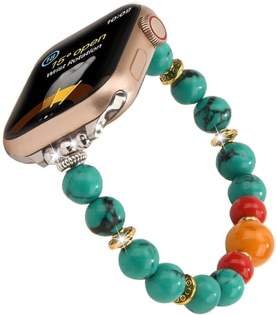 Stravo Tibetaanse Stijl Kralen Bandje – Geschikt voor Apple Watch 42mm (Series 11/10), 41mm (Series 9/8/7), 40mm (Series 6/5/4/, SE 1/2/3), 38mm (Series 3/2/1) – Elastisch Dames Armbandje – Groen