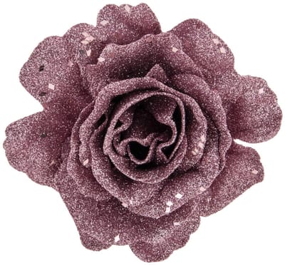 Kerstboomversiering Bloemen - 10 cm - roze glitter - op clip - ornament