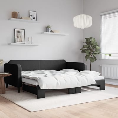 vidaXL - Slaapbank - met - onderschuifbed - 90x200 - cm - stof - zwart