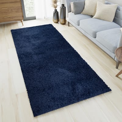 Tapiso Essence Tapijtloper Blauw Donker Hoogpolig Woonkamer Hal Slaapkamer Maat- 70x250