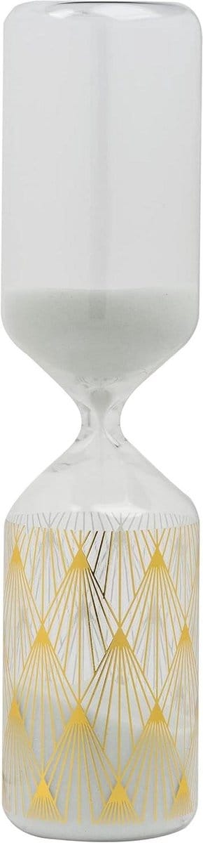 Zandloper Decoratief - Zandklok Tijdmeting - Tijd Bijhouden - Wit met Goud - 6x6x24 cm - Wit