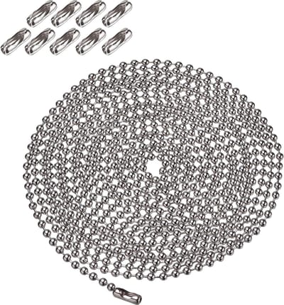 Accessoires voor rolgordijnen - Metalen, oprolbare kralenkettingaccessoires - Verlengketting voor kralen - 3 meter kralenketting en 10 bijpassende verbindingsstukken - Reparatieaccessoires voor rolgordijnen en verticale lamellen (4,5 mm, zilver)