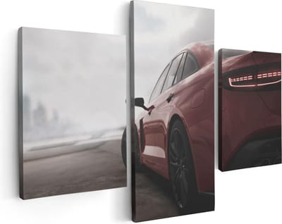 Artaza Canvas Schilderij Drieluik Rode Sportwagen Auto  - 90x60 - Foto Op Canvas - Canvas Print