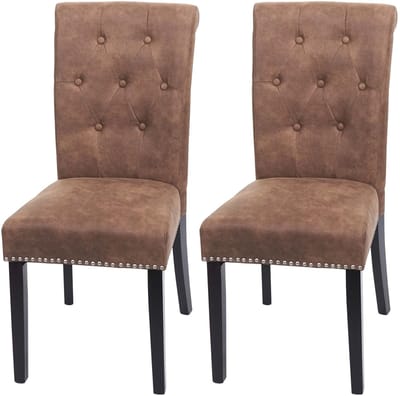 Set van 2 eetkamerstoelen Chesterfield II, stoel keukenstoel, klinknagels ~ stof/textiel bruin, donkere poten