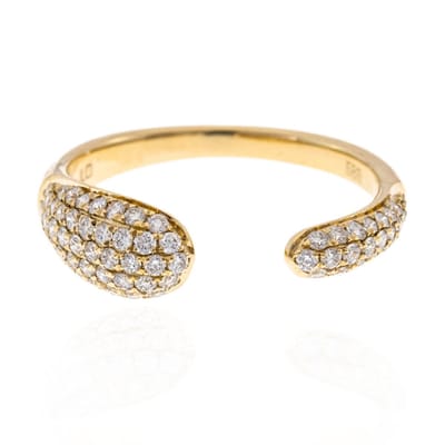 Cavill - 585 Geelgouden Open Ring met 0,397 Ct Loepzuivere F Diamanten - Rond Briljantslijpsel - Luxe Pavé Zetting - Verstelbaar - Elegante Damesring