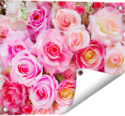 Gards Tuinposter Roze Rozen Achtergrond - Bloemen - 50x40 cm - Tuindoek - Tuindecoratie - Wanddecoratie buiten - Tuinschilderij