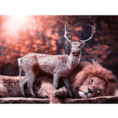 5D DIY Diamond Animal Lion & herten Diamond Borduren Kruissteek Mozaïek Strass Home Decor Gift 20X30CM brown