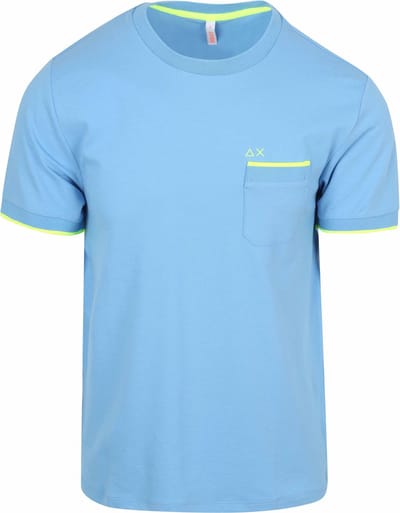 Sun68 Piqué T-Shirt Fluo Stripe Lichtblauw - Maat M - Heren