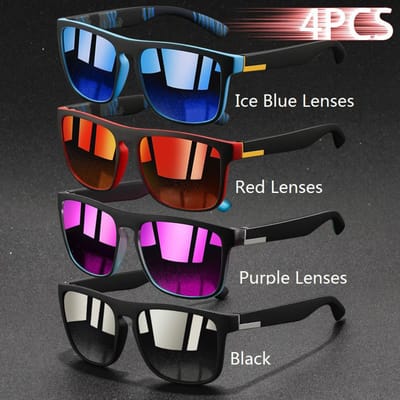 4 STUKS Stijlvolle Vintage Vierkante Zonnebrillen Anti-Reflectie Vintage Brillen Mannen Vrouwen Vissen Rijden Man L-uxe Designer Zonnebrillen black