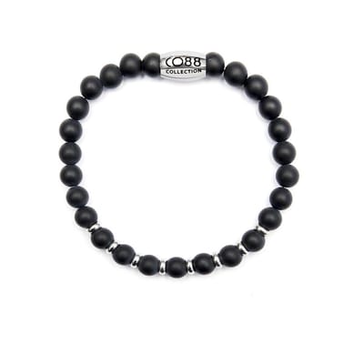 CO88 Collection Elemental 8CB 90030 Rekarmband met Stalen Element - Agaat Natuursteen 6 mm - Maat L - Zwart