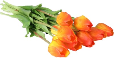 Bellatio Design Kunst tulpen boeket Sally - 7x stuks - oranje - real touch - 47 cm
