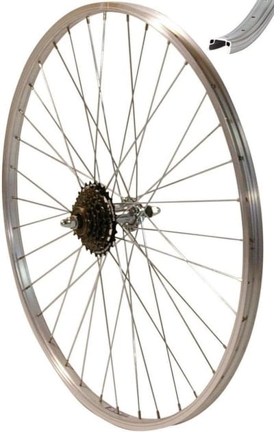 28 inch Zilveren Fiets Achterwiel met 6-voudige Krans en Kastenvelg