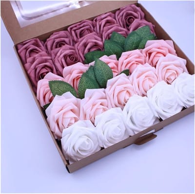 Kunstbloemen Rozen - Nepbloemen Decoratie - Woning Decoratie - Levensgetrouw Uiterlijk - 25 Stuks - Roze Wit